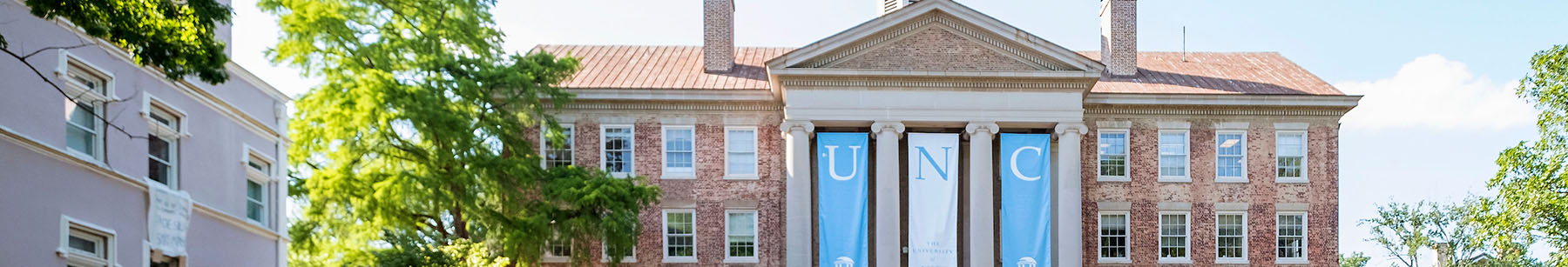 View of the South Building with UNC banners